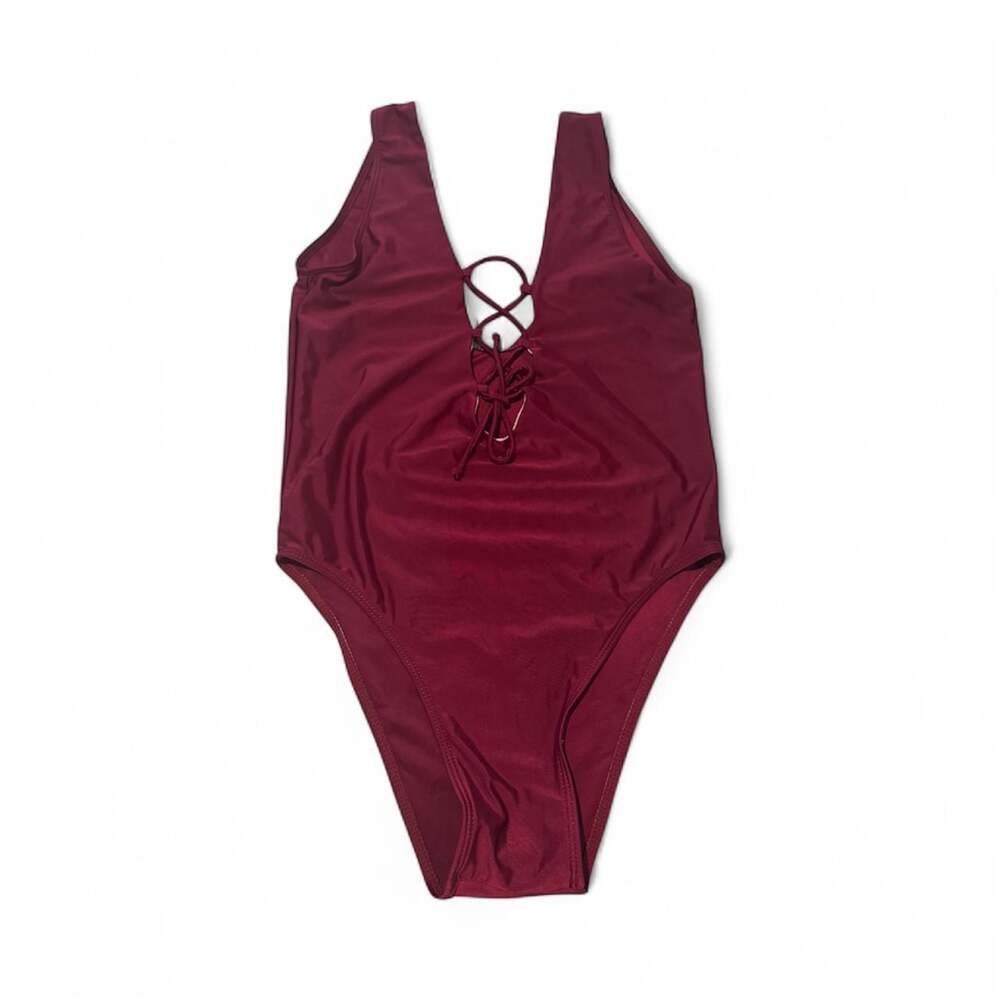 One Piece Swimsuit Violet Red Lace Up